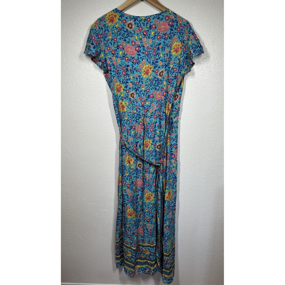 Prettygarden Dress Womens Medium Blue Floral Wrap Boho Maxi Short Sleeve Summer - Picture 2 of 7